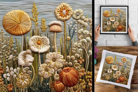 3D Graphic, Wool Embroidery-Wildflowers